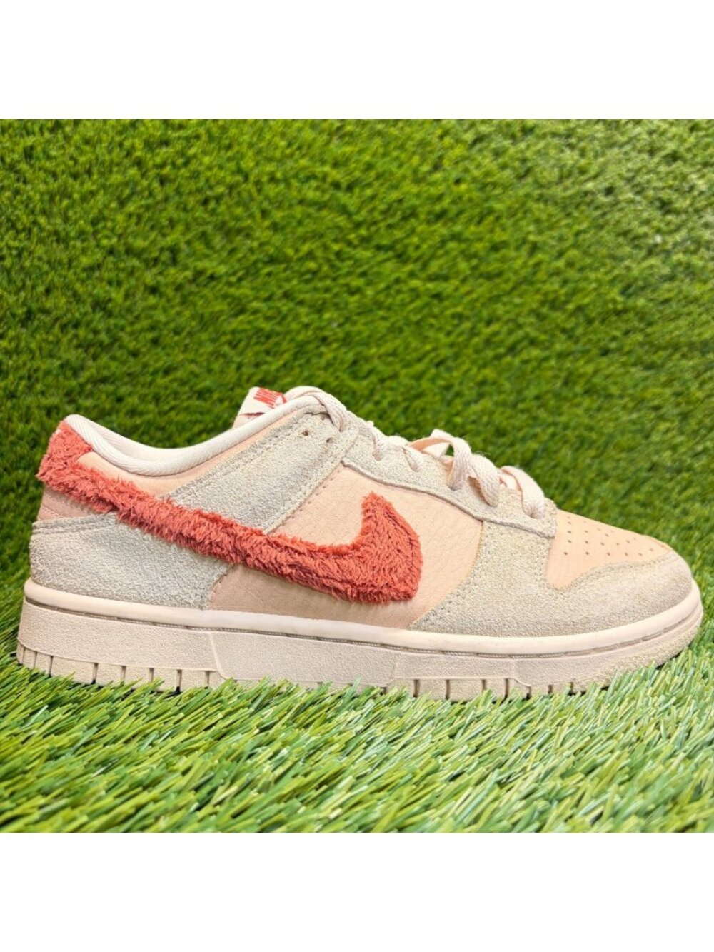 Nike Dunk Low Terry Swoosh Womens Size 7.5 Pink Beige Athletic Shoes Sneakers